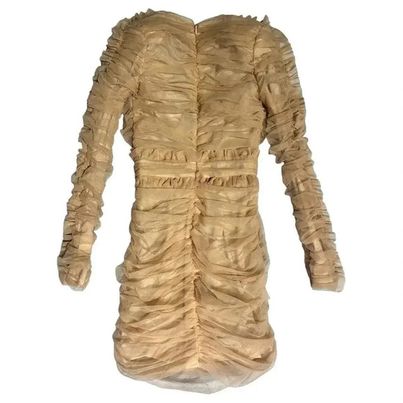 House of CB FLEUR Blush Pleated Tulle Deep V Dress , XS - Picture 7 of 12